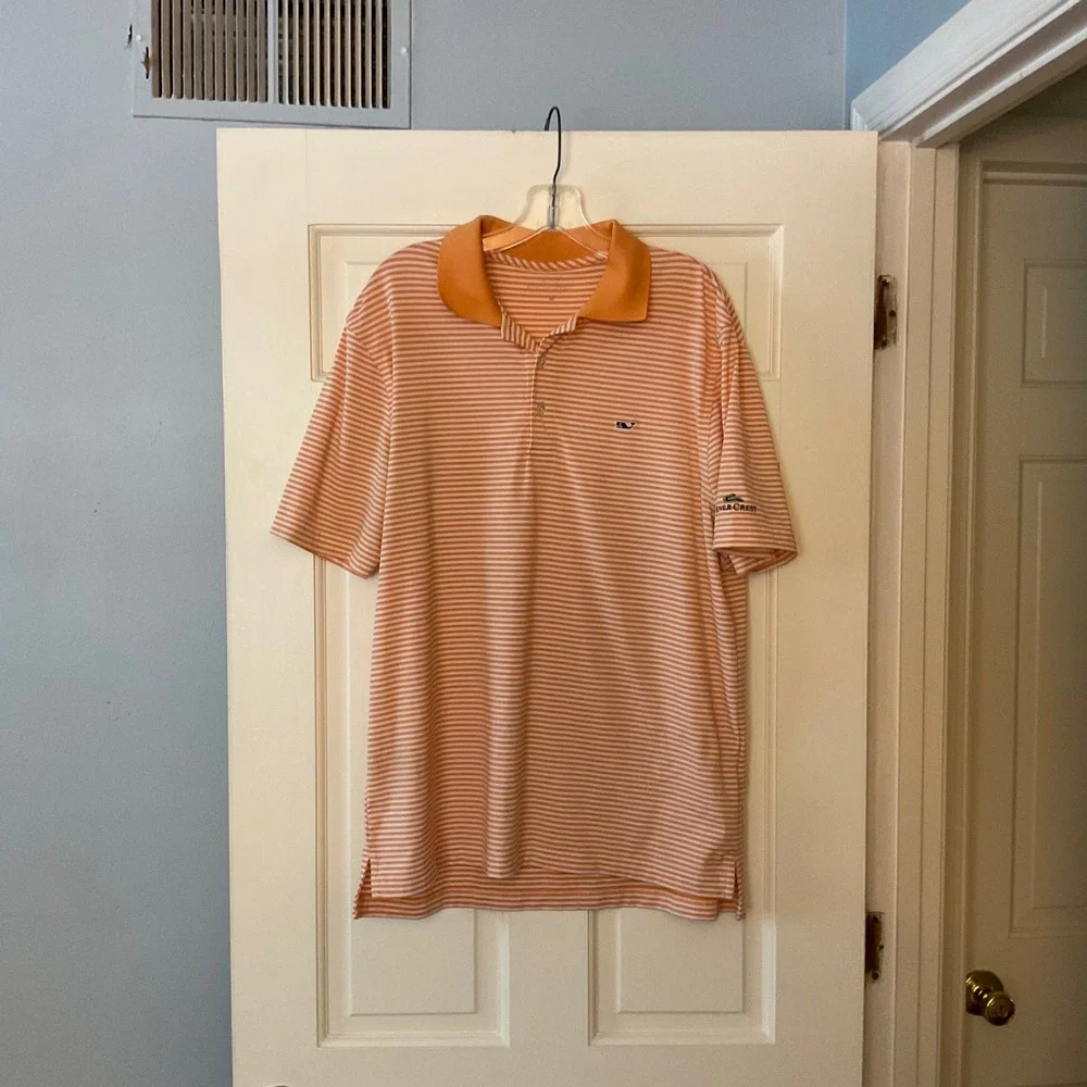 Vineyard Vines Men Orange Stripe Performance Polo Shirt M Golf Pickleball Tennis